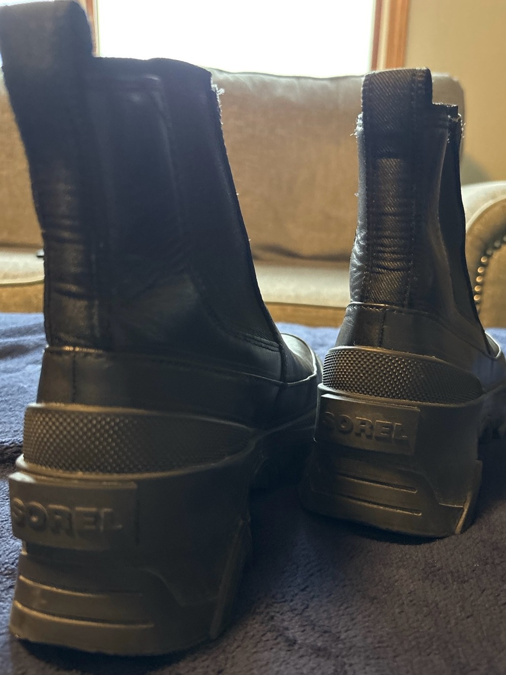 SOREL Brex Waterproof Black Leather Chelsea Boot Lug Platform Sole Size 7 - Picture 5 of 6